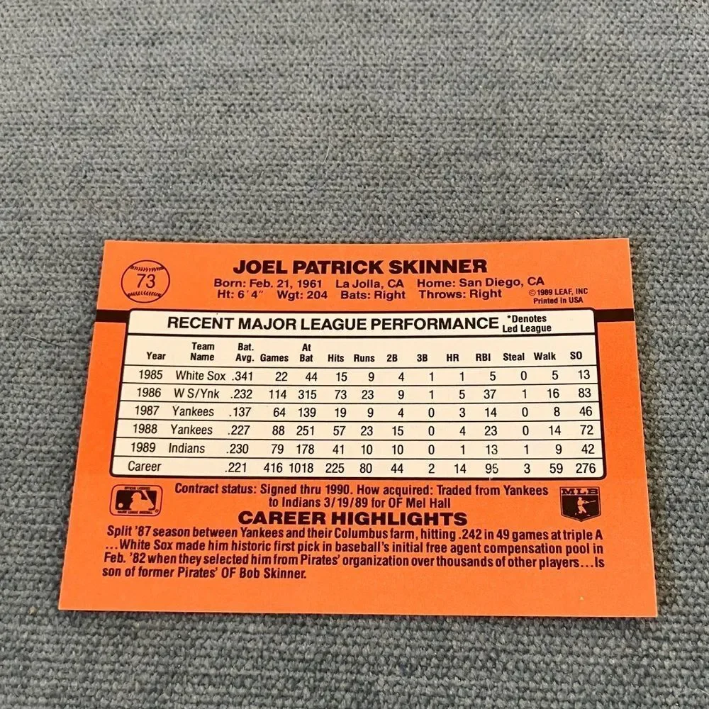 1990 Donruss Cleveland Indians Baseball Card Trading Card